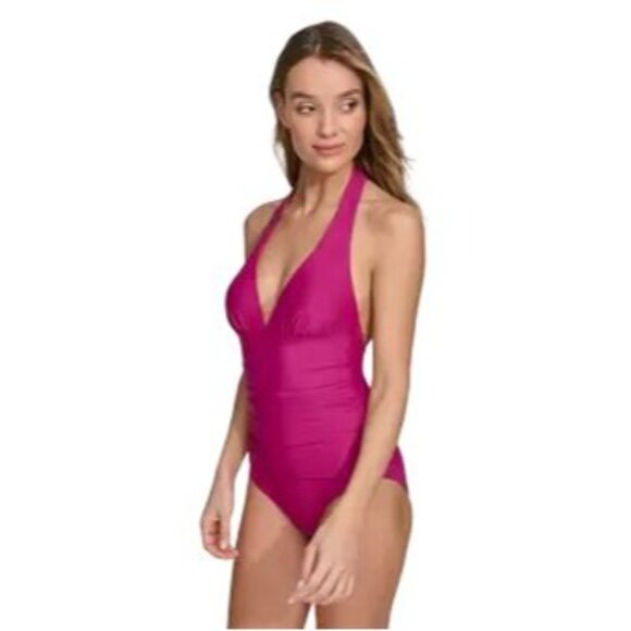 DKNY NWT Halter Mio One Piece Swimsuit Women’s Large Boysenberry - Picture 2 of 10